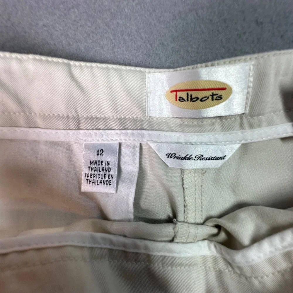 Talbots Cotton Trousers Wrinkle Resistant Side Zip Classic Beige Size 12 Stone